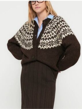 GAP Brown Fair Isle Knit Cardigan Sweater S Nordic Wool Blend Grandpa Coastal